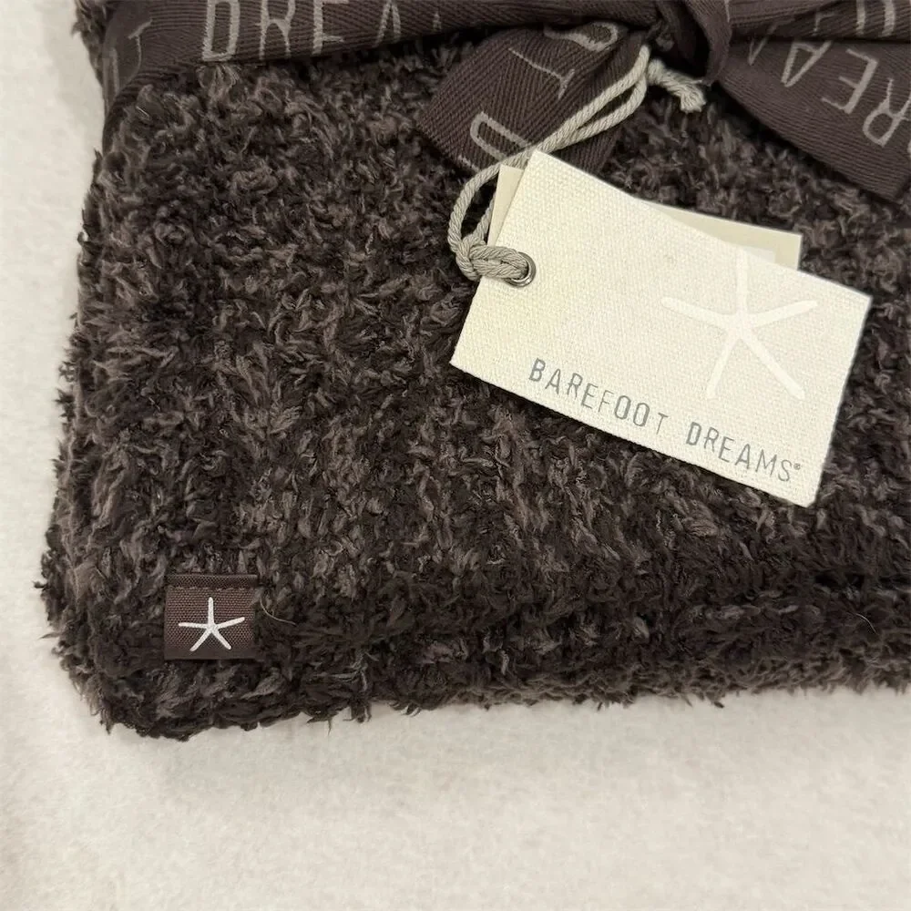 Barefoot Dreams CozyChic Pom Pom Beanie & Scarf Gift Set Espresso Cocoa Soft NWT
